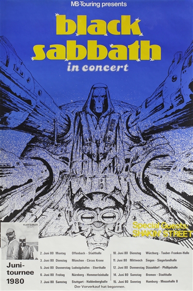 Black Sabbath 1980 Multi-Date Blue Yellow German Tour Poster