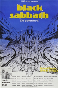 Black Sabbath 1980 Multi-Date Blue Yellow German Tour Poster