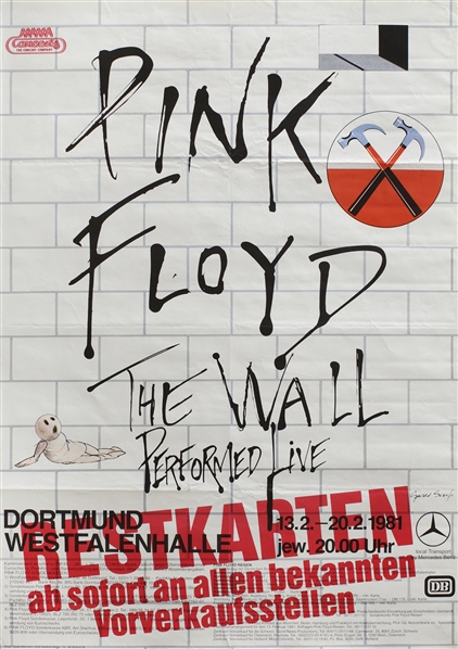 Pink Floyd 1981 Original The Wall Tour Dortmund Germany Rare Restkarten Concert Poster