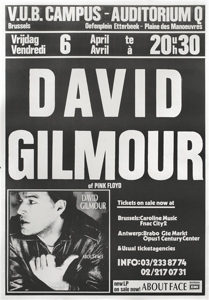 David Gilmour Pink Floyd 1984 About Face Brussels Concert Poster
