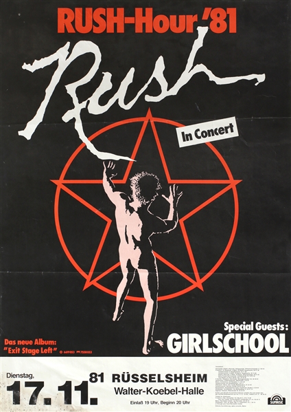 Rush 1981 Moving Pictures Russelsheim Germany Concert Poster