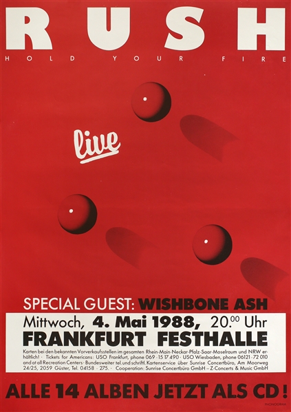 Rush 1988 Hold Your Fire Frankfurt Concert Poster