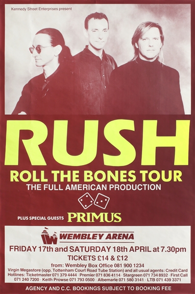 Rush 1992 Roll The Bones Wembley Oversized Subway Concert Poster