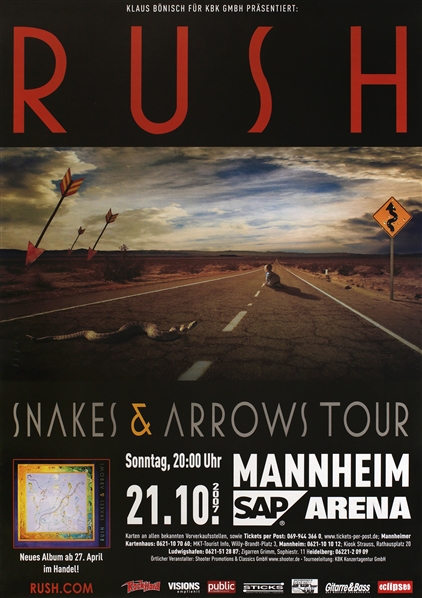 Rush 2007 Snakes & Arrows Mannheim Germany Concert Poster