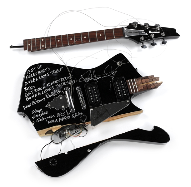 KISS 2017 Stage Smashed Paul Stanley Ibanez PS40BK Guitar With Setlist w COA