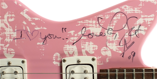 Taylor Swift + Miley Cyrus 2009 Autographed Pink First Act Guitar w COA