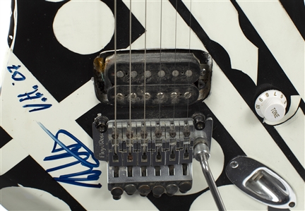 Edward Van Halen 2007 Signed Black & White Striped Fan-Built Circle Guitar w COA
