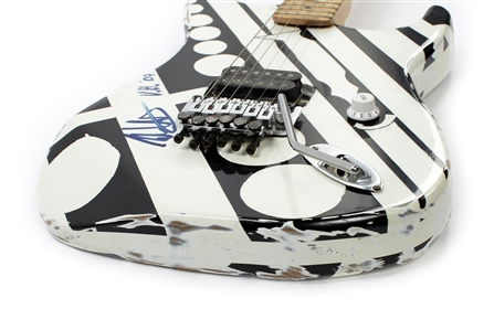 Edward Van Halen 2007 Signed Black & White Striped Fan-Built Circle Guitar w COA
