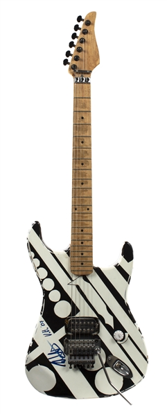 Edward Van Halen 2007 Signed Black & White Striped Fan-Built Circle Guitar w COA