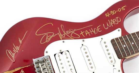 Van Halen 2005 Band Autographed Stage Used & Smashed Pacifca by Yamaha Guitar w COA