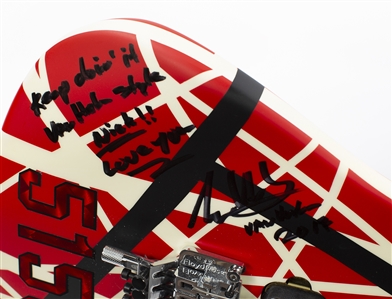 Edward Van Halen 2017 Autographed & Keep Doin It Van Halen Style Inscribed EVH Striped Series 5150 R/B/W w COA