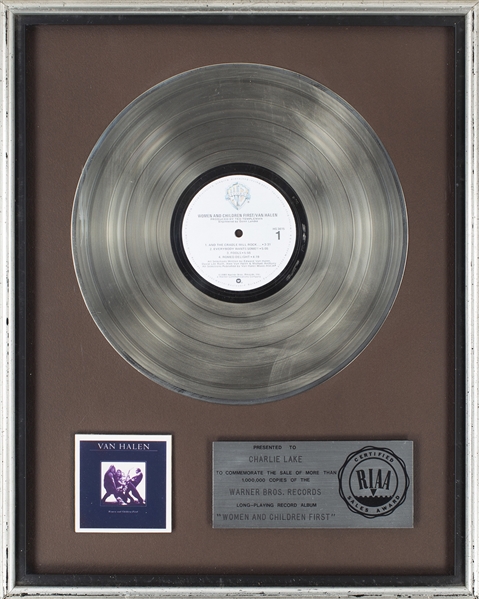 Van Halen 1981 Women And Children First RIAA Platinum Sales Award Presented To Charlie Lake