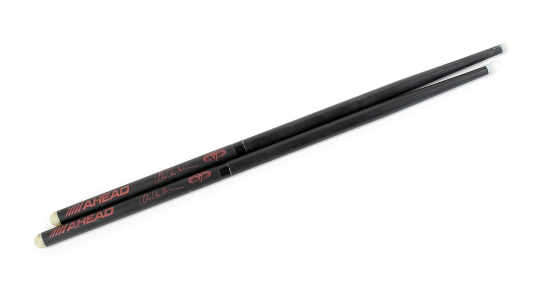 Van Halen 1990s Pair of Lightly Used Easton Ahead Aluminum Alex Van Halen Signature Sticks Red