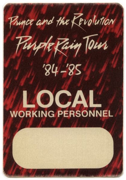 Prince 1984-1985 Purple Rain Tour Local Working Personnel Stick-On Pass w/COA
