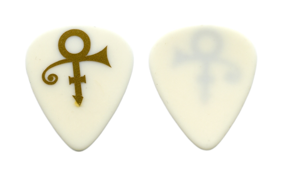 Prince 1990s One Vinyl Gold Symbol White Guitar Pick w/COA