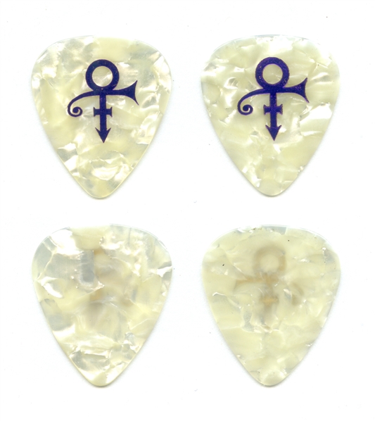 Prince 1990s Lot of 2 Purple Love Symbol White Pearloid Guitar Picks w/COA