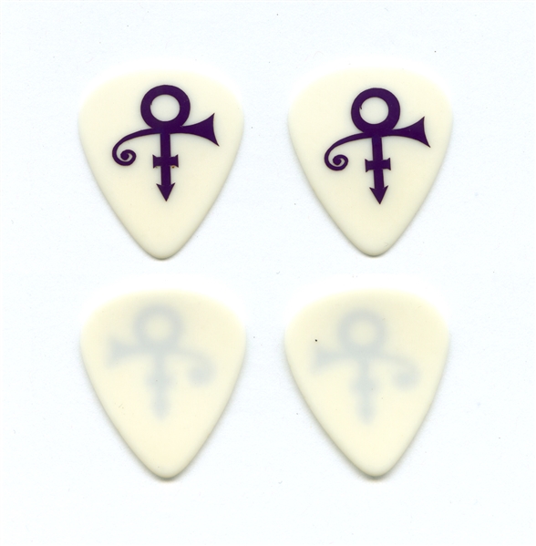Prince 1990s Lot of 2 Vinyl Applied Purple Love Symbol White Guitar Picks w/COA