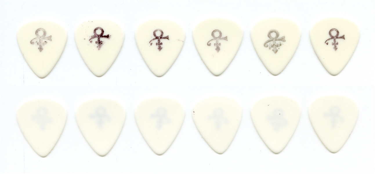 Prince 1990s Lot of 6 Stamped Black Love Symbol White Guitar Picks w/COA