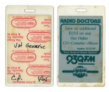 Van Halen 1988 Lot of 2 OU812 Backstage Passes w/COA