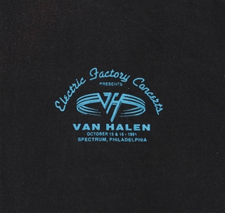 Van Halen 1991 Philadelphia Spectrum Electric Factory Concerts Promoter Shirt w/COA
