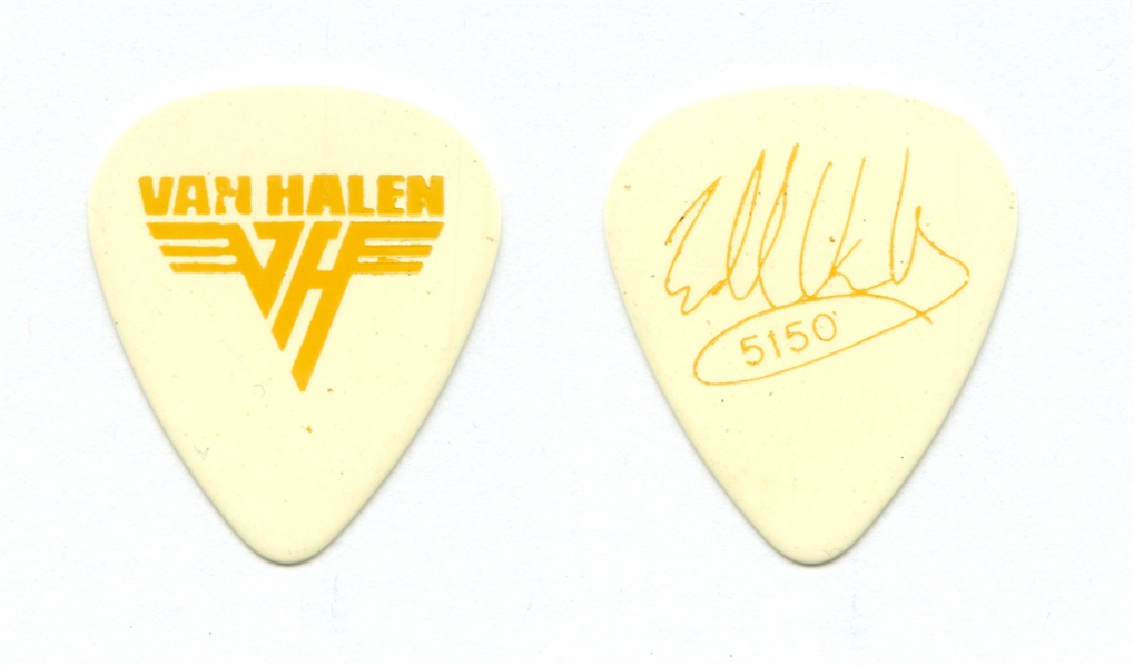 Van Halen 1986 Edward Van Halen Stage Used Yellow & White 5150 Guitar Pick w/COA
