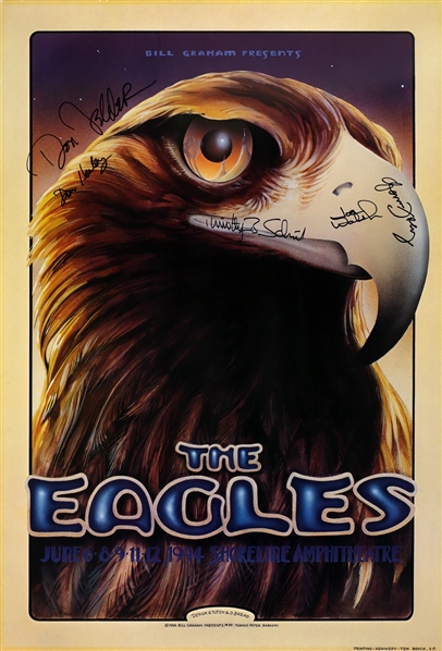 Eagles 1994 Autographed Shoreline Amphitheatre Bill Graham Tuten & Bread Show Poster w COA