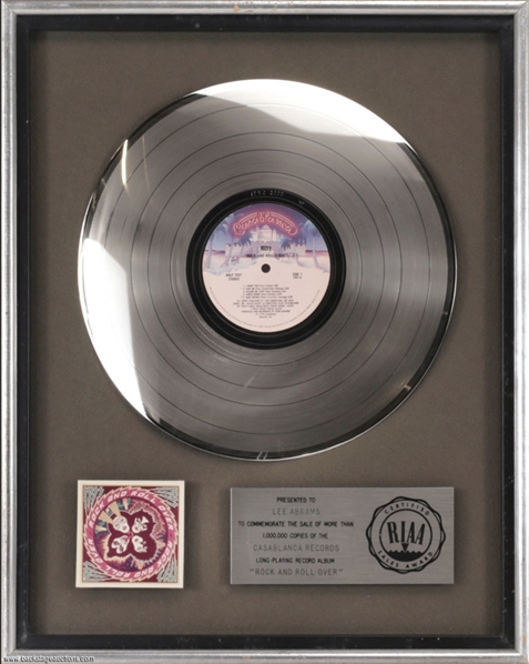 KISS 1976 Rock And Roll Over RIAA Platinum Record Award Presented to Lee Abrams