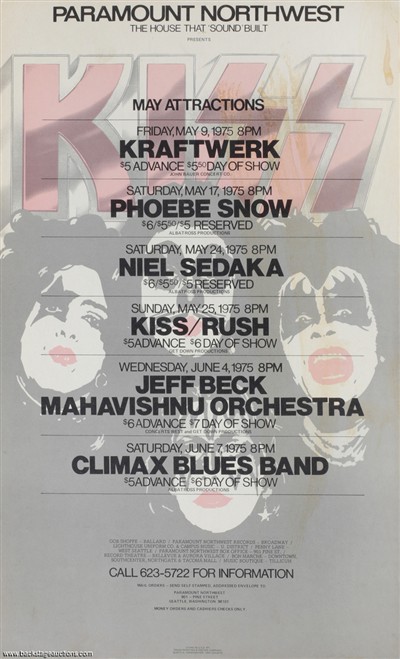 KISS & Rush 1975 Paramount Northwest Seattle, Washington Concert Poster