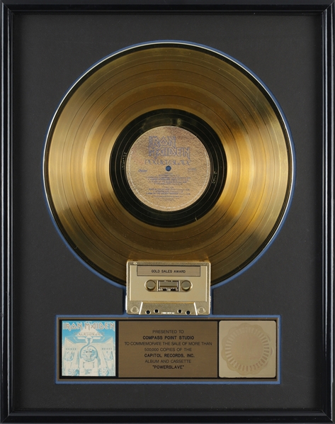 Iron Maiden 1984 Powerslave RIAA Gold Sales Award Presented to Compass Point Studio