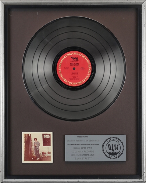 Billy Joel 1978 52nd Street RIAA Platinum Record Award Presented to Columbia Records A & R Dept.