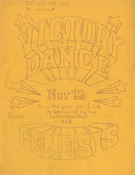 Van Halen 1971 Genesis Victory Dance Mimeograph Flyer With COA