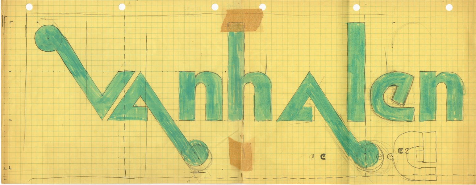 Van Halen 1974 Mark Stone Hand Drawn Original Van Halen Wordmark With COA