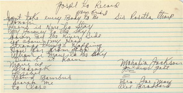 B.B. King Handwritten List of Gospel Songs to Record