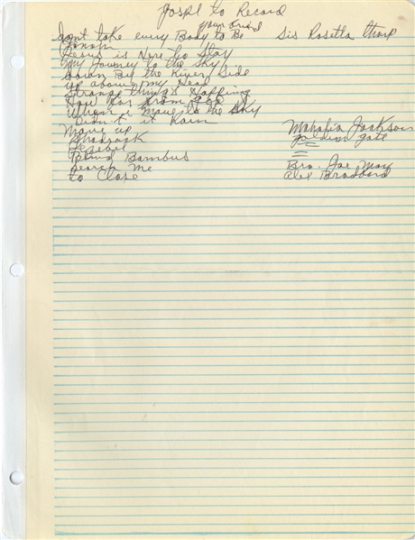 B.B. King Handwritten List of Gospel Songs to Record