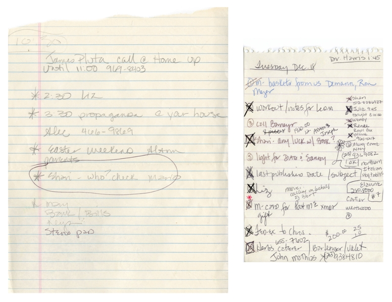 Madonna 1991-2000s Lot of 2 Handwritten To-Do Lists #1 w/COA