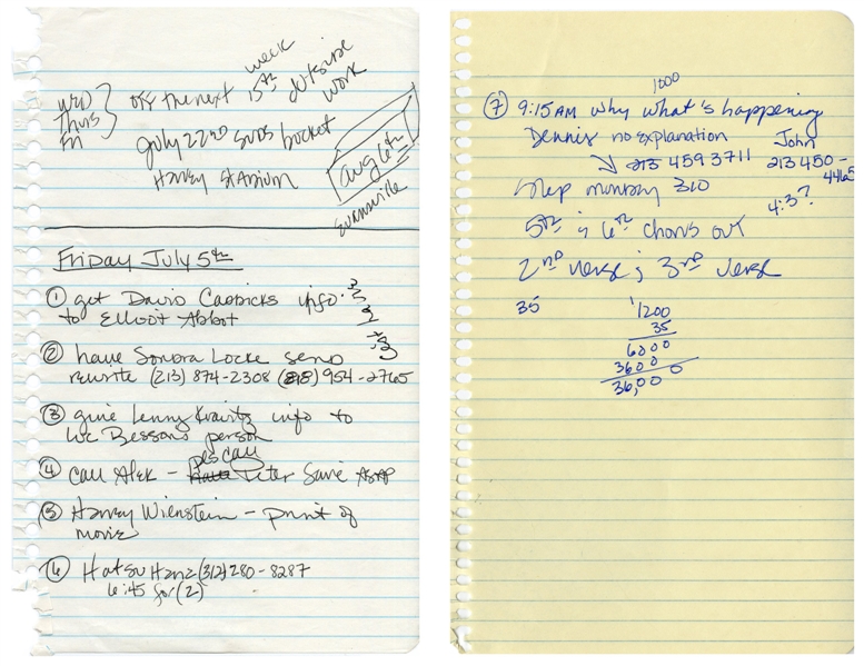 Madonna 1991 Lot of 2 Handwritten To-Do Lists #2 w/COA
