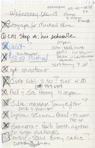Madonna 1991 Handwritten To-Do List #3 w/COA
