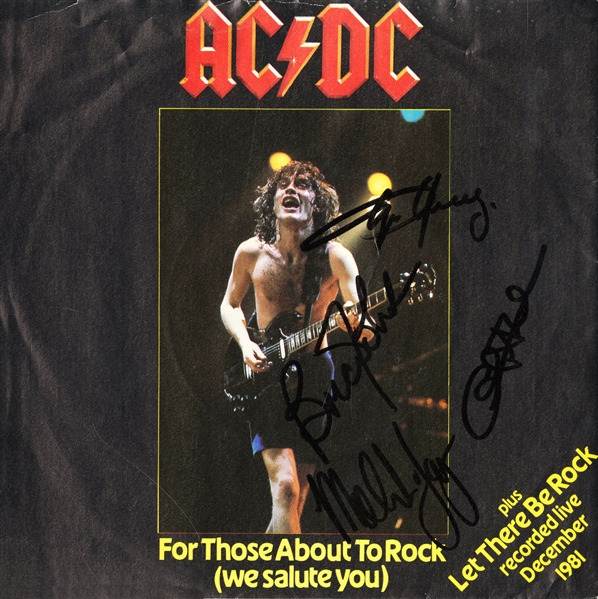 AC/DC 1982 For Those About To Rock (We Salute You) 7-Inch Single Autographed by Angus, Malcolm, Cliff & Brian w COA