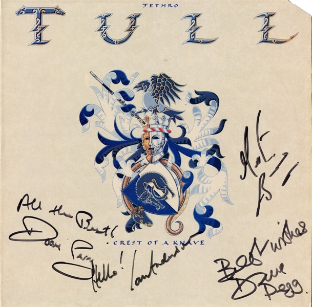 Jethro Tull 1987 Crest of a Knave Band Autographed LP *SLEEVE ONLY*
