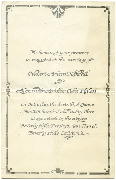 Van Halen 1983 Alex Van Halen Wedding Invitation