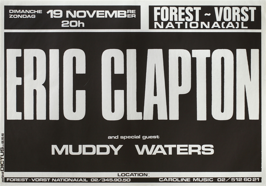 Eric Clapton 1978 Backless Tour Brussels Belgium Concert Poster With Muddy Waters