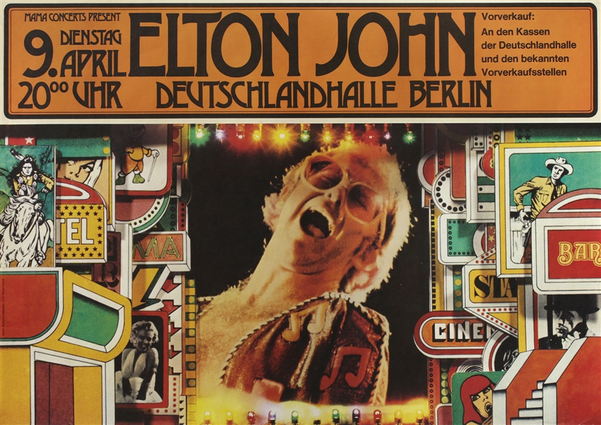Elton John 1974 Rare Vintage Berlin Germany Concert Poster