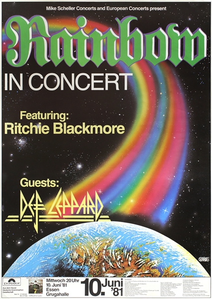 Rainbow 1981 Essen Germany Concert Poster With Def Leppard