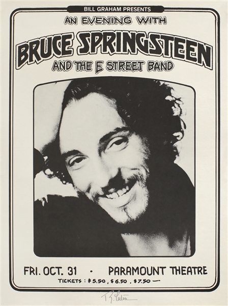 Bruce Springsteen 1976 Concert Poster Paramount Theatre October 10 Signed by Randy Tuten