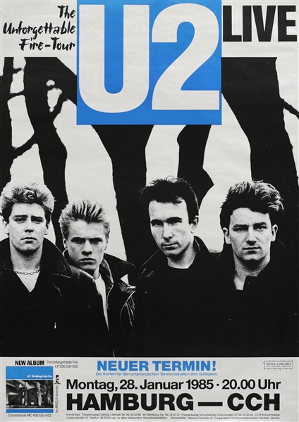 U2 1985 The Unforgettable Fire Tour Hamburg Germany Concert Poster