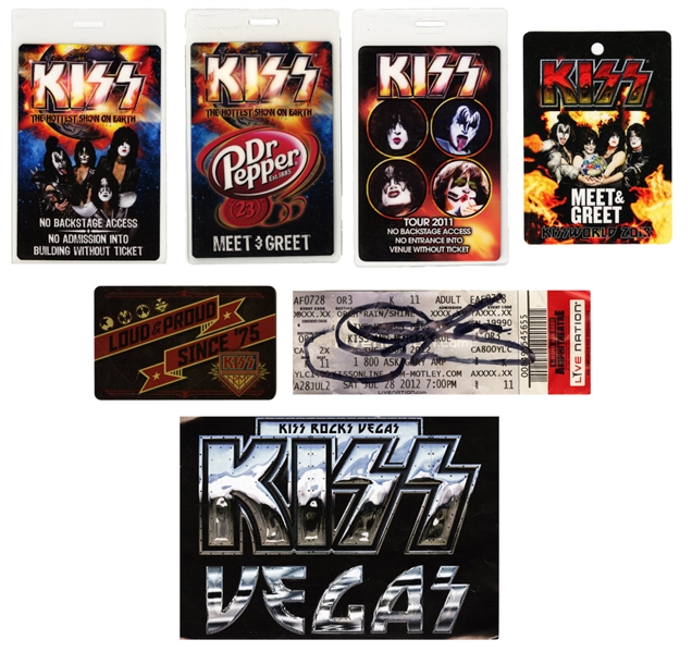 KISS 2010s Autographed Ticket, Meet & Greet, Decal, & Passes Lot