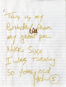 Motley Crue 2020 Nikki Sixx Birthday Card To John5 For His 50th Birthday With Provenance