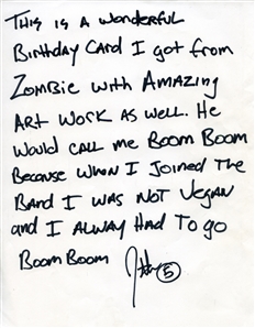 Rob Zombie 2004 Boom Boom Birthday Card To John5 With Handdrawing & Provenance