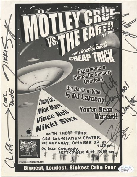 Motley Crue 1997 VS The Earth Tour Cleveland OH Fully Band Autographed Flyer w COA