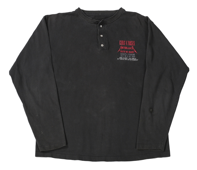 Guns N Roses / Metallica 1992 Stadium Tour Black Long Sleeve Henley Promoter Shirt w/COA